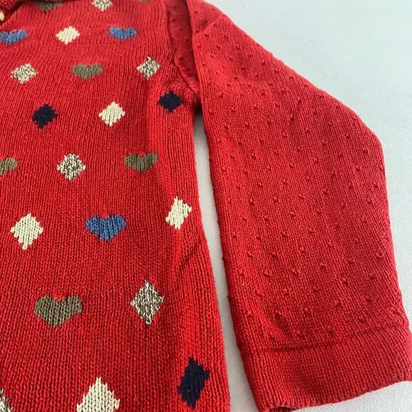 Vintage Twee Hearts Diamonds Wonderland Red Cardigan Sweater Sz Small - Picture 10 of 12